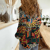 African Mixed Wild Animal Skins Women Casual Shirt - Wonder Print Shop