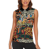 African Mixed Wild Animal Skins Women Sleeveless Polo Shirt - Wonder Print Shop