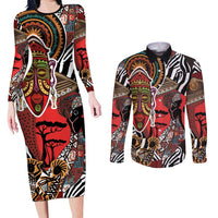 Beautiful African Women Ethnic Motifs Couples Matching Long Sleeve Bodycon Dress and Long Sleeve Button Shirt LT9 - Wonder Print Shop