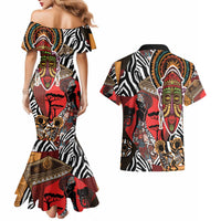 Beautiful African Women Ethnic Motifs Couples Matching Mermaid Dress and Hawaiian Shirt LT9 - Wonder Print Shop
