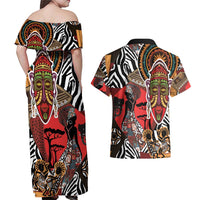 Beautiful African Women Ethnic Motifs Couples Matching Off Shoulder Maxi Dress and Hawaiian Shirt LT9 - Wonder Print Shop