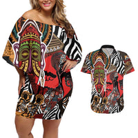 Beautiful African Women Ethnic Motifs Couples Matching Off Shoulder Short Dress and Hawaiian Shirt LT9 - Wonder Print Shop