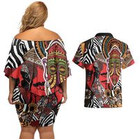 Beautiful African Women Ethnic Motifs Couples Matching Off Shoulder Short Dress and Hawaiian Shirt LT9 - Wonder Print Shop