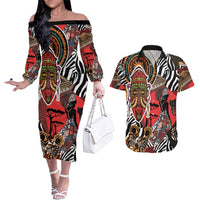 Beautiful African Women Ethnic Motifs Couples Matching Off The Shoulder Long Sleeve Dress and Hawaiian Shirt LT9 - Wonder Print Shop