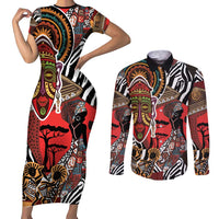 Beautiful African Women Ethnic Motifs Couples Matching Short Sleeve Bodycon Dress and Long Sleeve Button Shirt LT9 - Wonder Print Shop