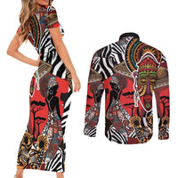 Beautiful African Women Ethnic Motifs Couples Matching Short Sleeve Bodycon Dress and Long Sleeve Button Shirt LT9 - Wonder Print Shop