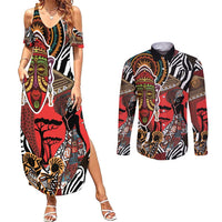 Beautiful African Women Ethnic Motifs Couples Matching Summer Maxi Dress and Long Sleeve Button Shirt LT9 - Wonder Print Shop