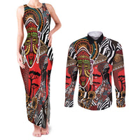Beautiful African Women Ethnic Motifs Couples Matching Tank Maxi Dress and Long Sleeve Button Shirt LT9 - Wonder Print Shop