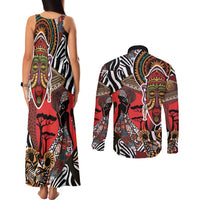 Beautiful African Women Ethnic Motifs Couples Matching Tank Maxi Dress and Long Sleeve Button Shirt LT9 - Wonder Print Shop
