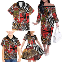 Beautiful African Women Ethnic Motifs Family Matching Off The Shoulder Long Sleeve Dress and Hawaiian Shirt - Wonder Print Shop