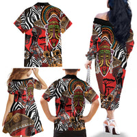 Beautiful African Women Ethnic Motifs Family Matching Off The Shoulder Long Sleeve Dress and Hawaiian Shirt - Wonder Print Shop
