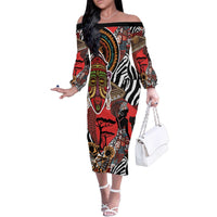 Beautiful African Women Ethnic Motifs Family Matching Off The Shoulder Long Sleeve Dress and Hawaiian Shirt - Wonder Print Shop