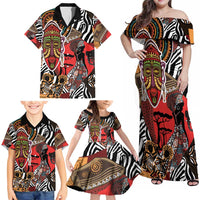 Beautiful African Women Ethnic Motifs Family Matching Off Shoulder Maxi Dress and Hawaiian Shirt LT9 - Wonder Print Shop