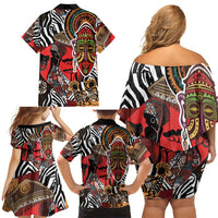 Beautiful African Women Ethnic Motifs Family Matching Off Shoulder Short Dress and Hawaiian Shirt LT9 - Wonder Print Shop