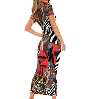 Beautiful African Women Ethnic Motifs Family Matching Short Sleeve Bodycon Dress and Hawaiian Shirt - Wonder Print Shop
