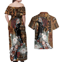 Beautiful Black Woman Couples Matching Off Shoulder Maxi Dress and Hawaiian Shirt African Tribal Pattern LT9 - Wonder Print Shop