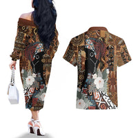 Beautiful Black Woman Couples Matching Off The Shoulder Long Sleeve Dress and Hawaiian Shirt African Tribal Pattern LT9 - Wonder Print Shop