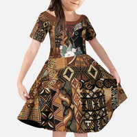 Beautiful Black Woman Family Matching Long Sleeve Bodycon Dress and Hawaiian Shirt African Tribal Pattern LT9 - Wonder Print Shop