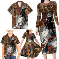 Beautiful Black Woman Family Matching Long Sleeve Bodycon Dress and Hawaiian Shirt African Tribal Pattern LT9 - Wonder Print Shop