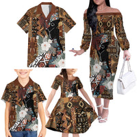 Beautiful Black Woman Family Matching Off The Shoulder Long Sleeve Dress and Hawaiian Shirt African Tribal Pattern - Wonder Print Shop
