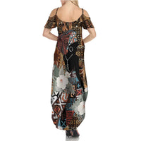 Beautiful Black Woman Family Matching Summer Maxi Dress and Hawaiian Shirt African Tribal Pattern - Wonder Print Shop