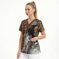 Beautiful Black Woman Scrub Top African Tribal Pattern