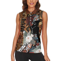 Beautiful Black Woman Women Sleeveless Polo Shirt African Tribal Pattern - Wonder Print Shop