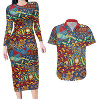 Traditional African Animal Skins Pattern Couples Matching Long Sleeve Bodycon Dress and Hawaiian Shirt LT9 - Wonder Print Shop