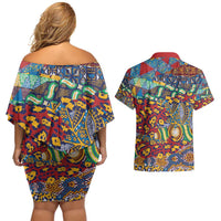 Traditional African Animal Skins Pattern Couples Matching Off Shoulder Short Dress and Hawaiian Shirt LT9 - Wonder Print Shop