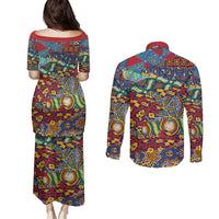 Traditional African Animal Skins Pattern Couples Matching Puletasi and Long Sleeve Button Shirt LT9 - Wonder Print Shop