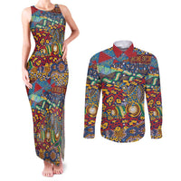 Traditional African Animal Skins Pattern Couples Matching Tank Maxi Dress and Long Sleeve Button Shirt LT9 - Wonder Print Shop