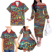 Traditional African Animal Skins Pattern Family Matching Off The Shoulder Long Sleeve Dress and Hawaiian Shirt - Wonder Print Shop