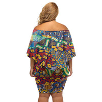 Traditional African Animal Skins Pattern Off Shoulder Short Dress - Wonder Print Shop