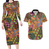 Traditional Ethnic African Vintage Motifs Couples Matching Long Sleeve Bodycon Dress and Hawaiian Shirt LT9 - Wonder Print Shop