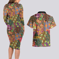 Traditional Ethnic African Vintage Motifs Couples Matching Long Sleeve Bodycon Dress and Hawaiian Shirt LT9 - Wonder Print Shop