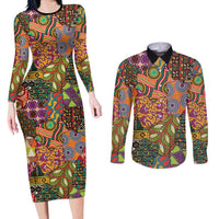Traditional Ethnic African Vintage Motifs Couples Matching Long Sleeve Bodycon Dress and Long Sleeve Button Shirt LT9 - Wonder Print Shop