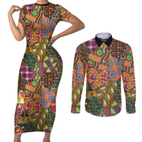 Traditional Ethnic African Vintage Motifs Couples Matching Short Sleeve Bodycon Dress and Long Sleeve Button Shirt LT9 - Wonder Print Shop