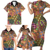 Traditional Ethnic African Vintage Motifs Family Matching Short Sleeve Bodycon Dress and Hawaiian Shirt - Wonder Print Shop