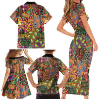 Traditional Ethnic African Vintage Motifs Family Matching Short Sleeve Bodycon Dress and Hawaiian Shirt - Wonder Print Shop