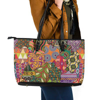 Traditional Ethnic African Vintage Motifs Leather Tote Bag - Wonder Print Shop