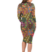 Traditional Ethnic African Vintage Motifs Long Sleeve Bodycon Dress - Wonder Print Shop
