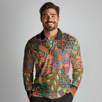 Traditional Ethnic African Vintage Motifs Long Sleeve Polo Shirt - Wonder Print Shop