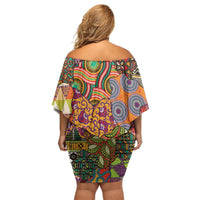 Traditional Ethnic African Vintage Motifs Off Shoulder Short Dress - Wonder Print Shop