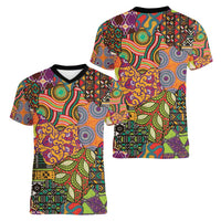 Traditional Ethnic African Vintage Motifs Women V-Neck T-Shirt - Wonder Print Shop