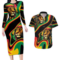 Rastafarian Lion Proud of Jamaica Couples Matching Long Sleeve Bodycon Dress and Hawaiian Shirt Reggae My Soul LT9 - Wonder Print Shop