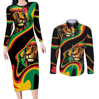 Rastafarian Lion Proud of Jamaica Couples Matching Long Sleeve Bodycon Dress and Long Sleeve Button Shirt Reggae My Soul LT9 - Wonder Print Shop