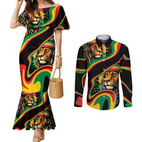 Rastafarian Lion Proud of Jamaica Couples Matching Mermaid Dress and Long Sleeve Button Shirt Reggae My Soul