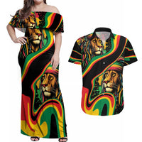 Rastafarian Lion Proud of Jamaica Couples Matching Off Shoulder Maxi Dress and Hawaiian Shirt Reggae My Soul LT9 - Wonder Print Shop