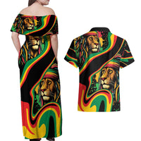 Rastafarian Lion Proud of Jamaica Couples Matching Off Shoulder Maxi Dress and Hawaiian Shirt Reggae My Soul LT9 - Wonder Print Shop