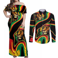 Rastafarian Lion Proud of Jamaica Couples Matching Off Shoulder Maxi Dress and Long Sleeve Button Shirt Reggae My Soul LT9 - Wonder Print Shop